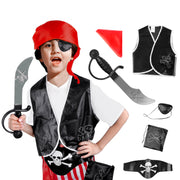 Kids Pirate Costume Set, Pirate Fancy Dress Costume Accessory for Halloween & Pirate Theme Party, 6 PCs Pretend Role Play Set for Kids